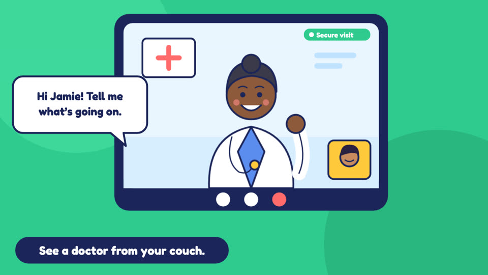 A friendly doctor greeting a patient on a video call
